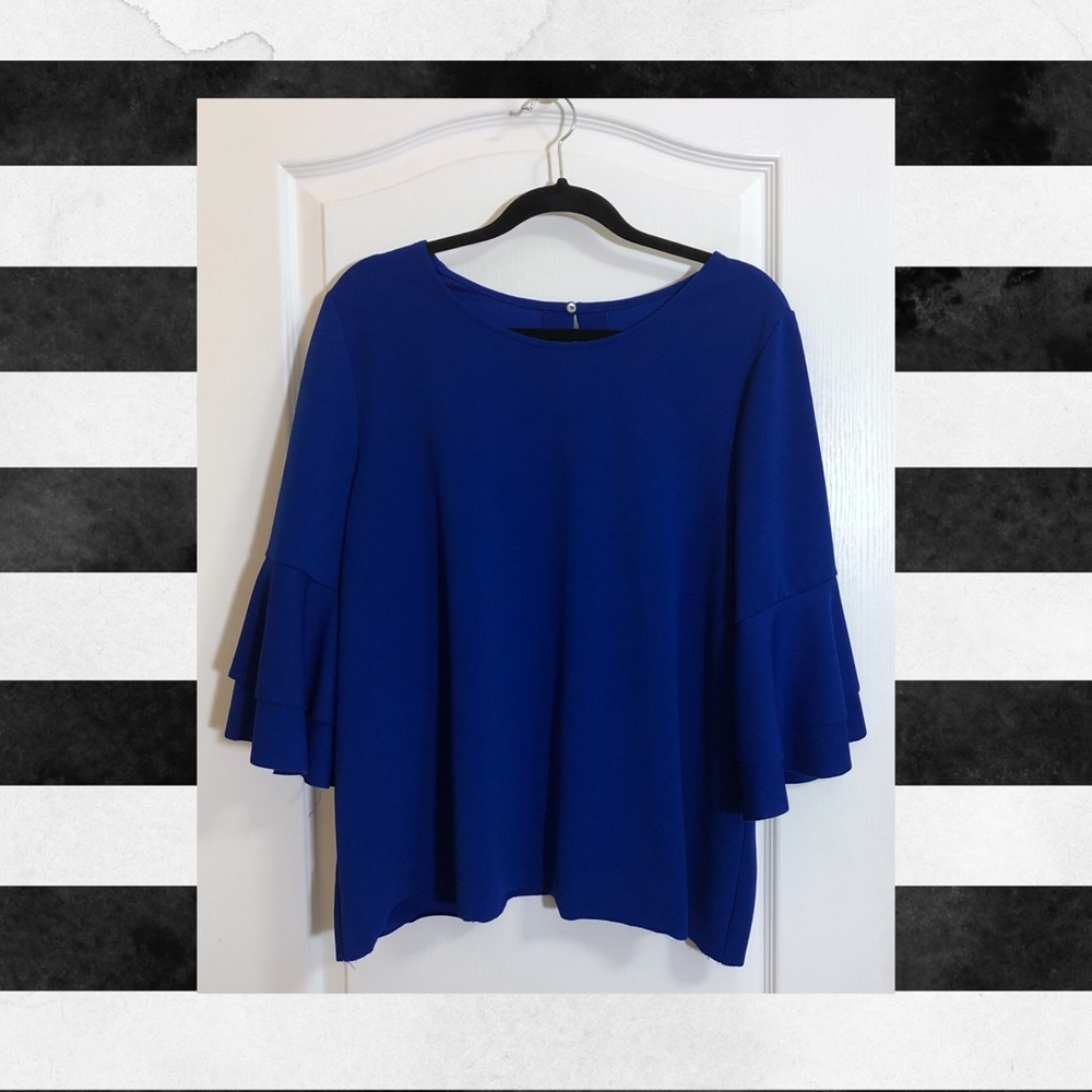 Blue Ruffle Sleeve Top